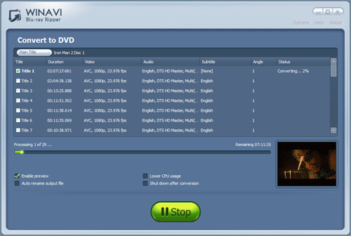 Convert bluray to dvd with WinAVI Blu-ray ripper - screenshot