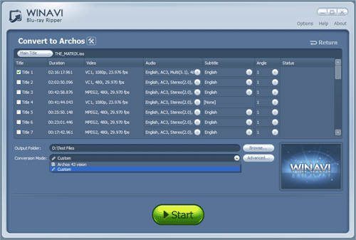  rip bluray to archos - screenshot