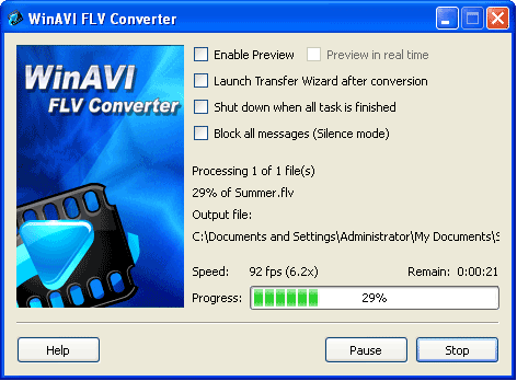 WinAVI flv converter convert flv to 3gp - screenshot.