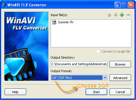 WinAVI flv converter  flv to 3gp conversion output setting- screenshot.