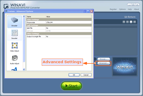 3GP converter convert to 3gp advanced setting screenshot