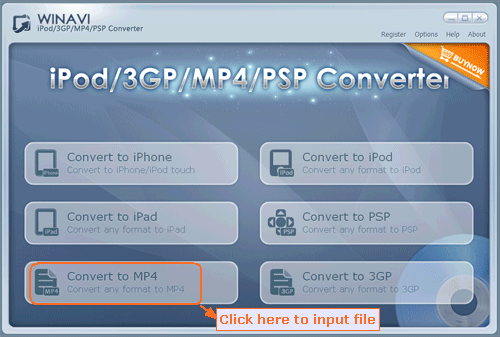 convert a file to MP4 - interface screenshot