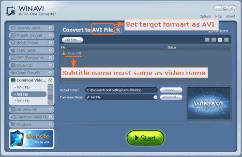 input file and add subtitles to avi - screenshot