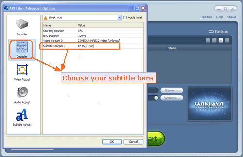 choose wanted subtitles on decoder menu - screenshot