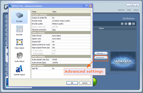 mov converter advanced settings - screenshot
