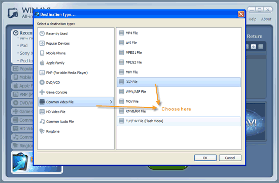 WinAVI All-In-One Video Converter import mov files to convert 3gp - screenshot