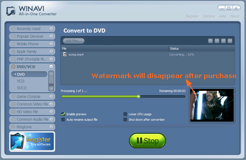  mp4 to dvd converting interface - screenshot