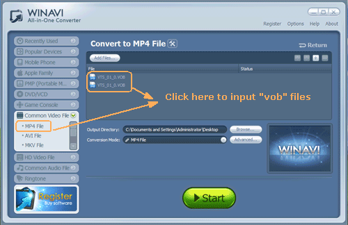 convert vob to mp4 windows