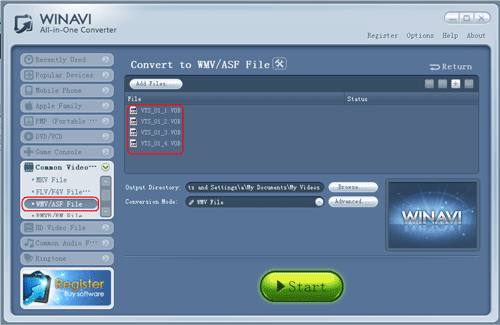 add vob files to convert - screenshot