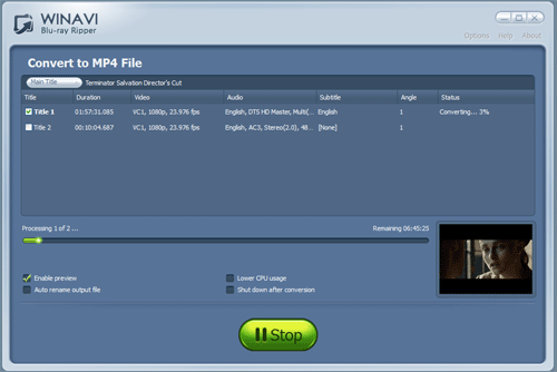 Convert bluray to mp4 with WinAVI Blu-ray ripper - screenshot