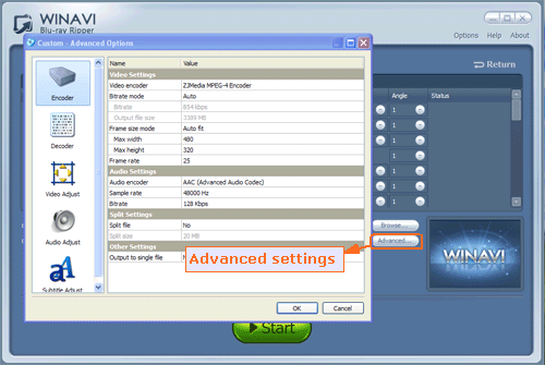  adanced settings for ripping bluray to archos - screenshot