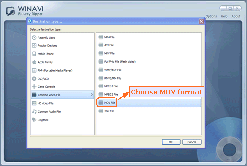 load bluray folder file to rip bluray to mov video format - screenshot