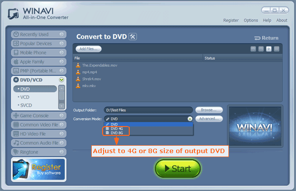 choose DVD 4G or 8G to convert directly