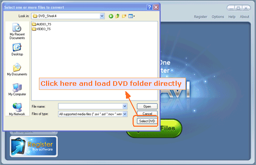 select DVD folder to input and convert to archos - screenshot