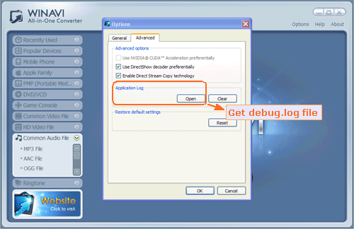 get debug log file to fix auido video sync - screenshot