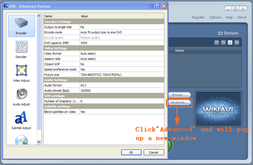 Do advanced settings for MP4 to DVD conversion - screenshot