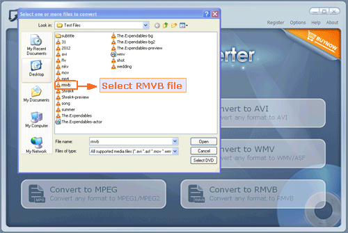 choose your selected rmvb file to import program - screenshot