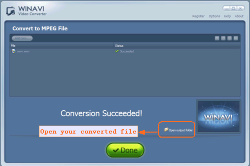 open output directory and find your converted file - screenshot