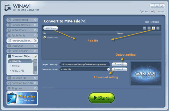 WinAVI All-In-One Video Converter add more wmv files to convert mp4 - screenshot